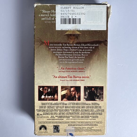 1999 Sleepy Hollow VHS From Blockbuster RARE - Picture 5 of 7